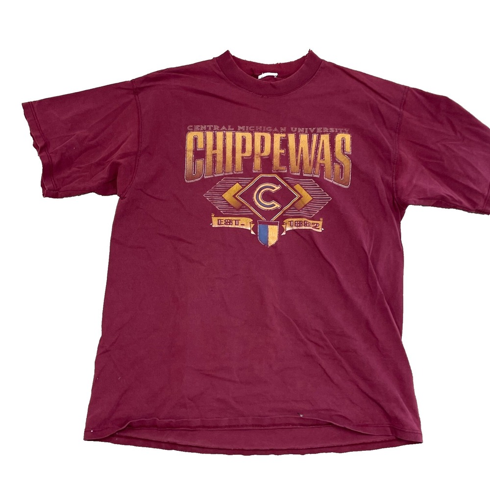 vintage central michigan‎ university shirt mens medium red 1990s chippewas